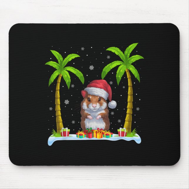 Hamster Santa Hat Palm Tree Beach Xmas Pajama  Mouse Pad (Front)