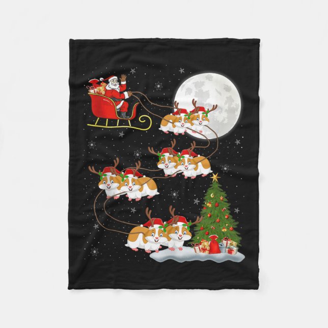 Hamster Santa Sleigh Flying Funny Magical Christma Fleece Blanket (Front)