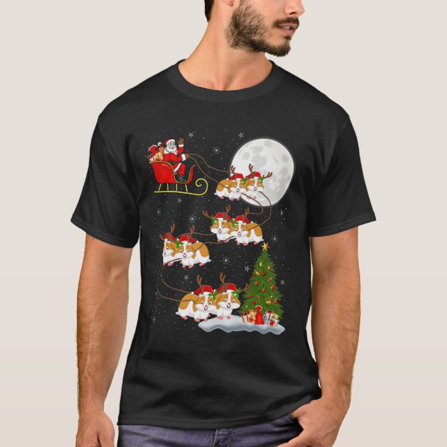 Hamster Santa Sleigh Flying Funny Magical Christma T-Shirt (Front)