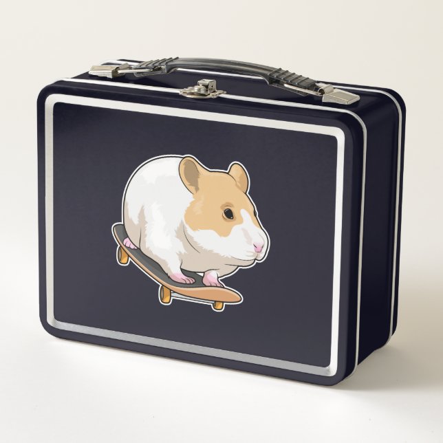 Hamster Skater Skateboard Metal Lunch Box (Front)