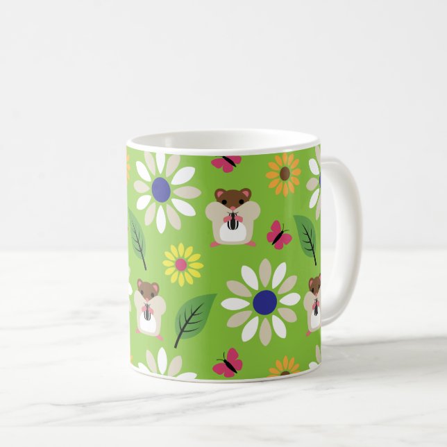 Hamster & Sunflower seamless pattern Coffee Mug (Front Right)