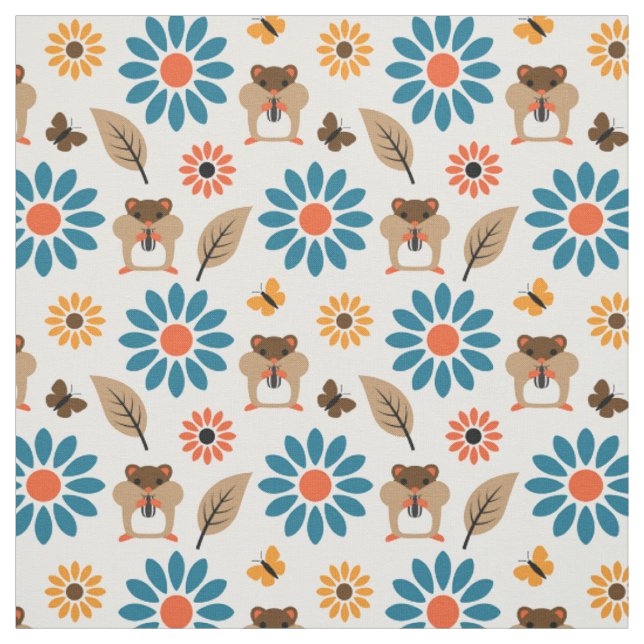 Hamster & Sunflower Seamless Pattern Fabric (Swatch)