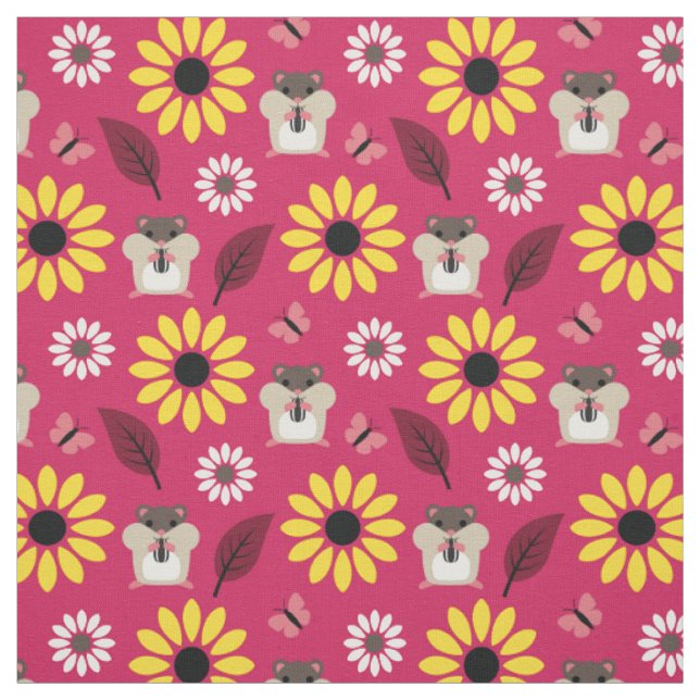 Hamster & Sunflower Seamless Pattern Fabric (Swatch)