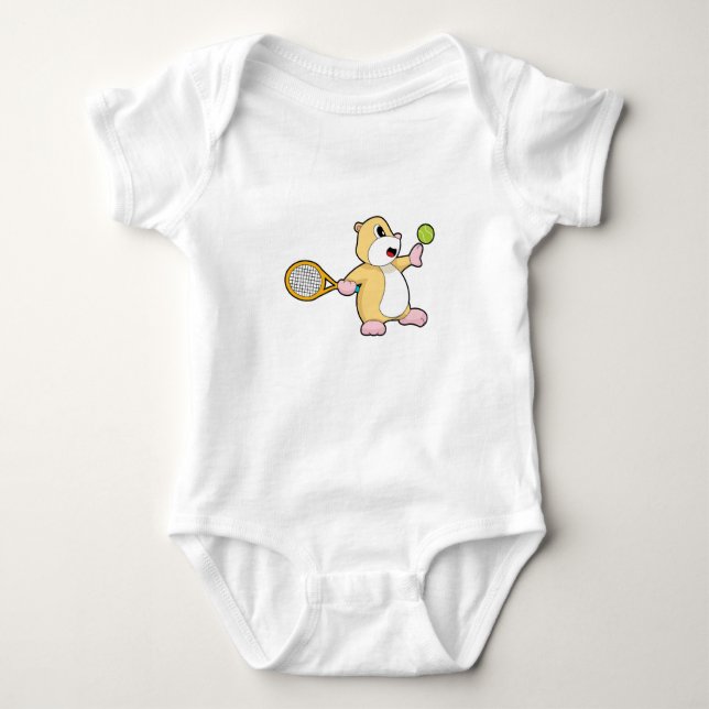 Hamster Tennis Tennis racket Baby Bodysuit (Front)