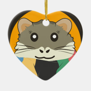 Hamster 🐹 the naughty animal with a striped scarf ceramic ornament
