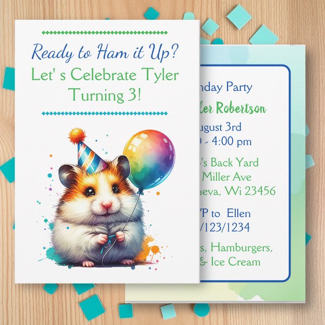 Hamster Themed Boy's Birthday Party Invitation (Creator Uploaded)