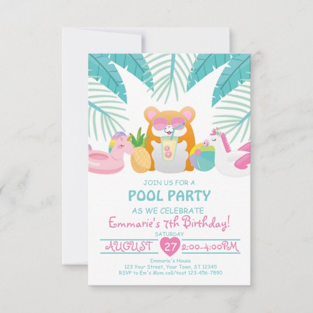 Hamster Tropical Pool Party Invitation (Front)