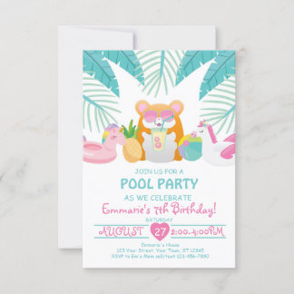 Hamster Tropical Pool Party Invitation