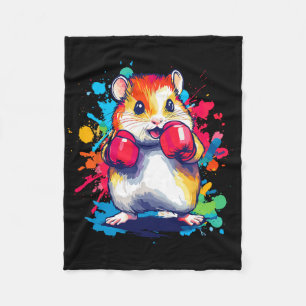 Hamster Wearing Boxing Gloves Colorful Art Fleece Blanket
