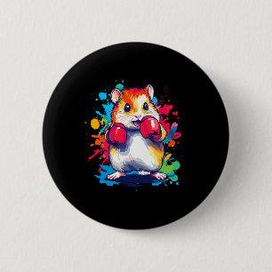 Hamster Wearing Boxing Gloves Colourful Art  6 Cm Round Badge
