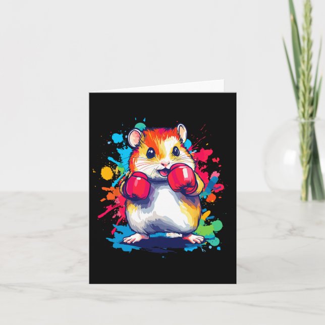 Hamster Wearing Boxing Gloves Colourful Art  Card (Front)