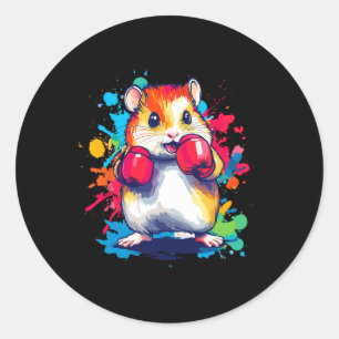 Hamster Wearing Boxing Gloves Colourful Art Classic Round Sticker