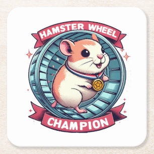 Hamster Wheel Champion Square Paper Coaster