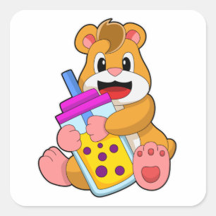 Hamster with Baby bottle Juice Square Sticker
