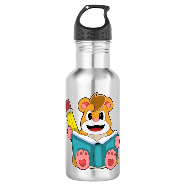 Hamster with Book and Pen 710 Ml Water Bottle (Front)