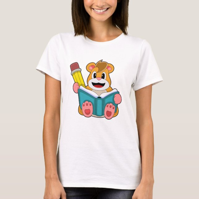 Hamster with Book and Pen T-Shirt (Front)