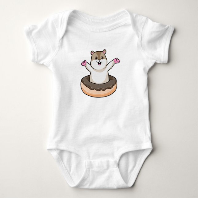 Hamster with Chocolate Donut Baby Bodysuit (Front)