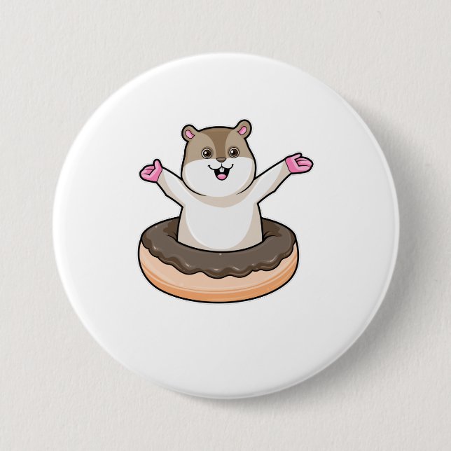Hamster with Chocolate Doughnut 7.5 Cm Round Badge (Front)