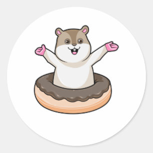 Hamster with Chocolate Doughnut Classic Round Sticker