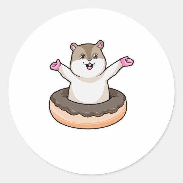 Hamster with Chocolate Doughnut Classic Round Sticker (Front)