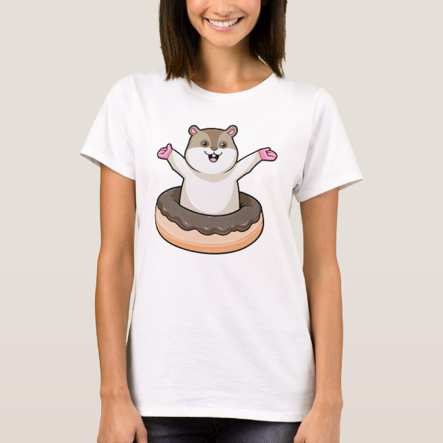 Hamster with Chocolate Doughnut T-Shirt (Front)