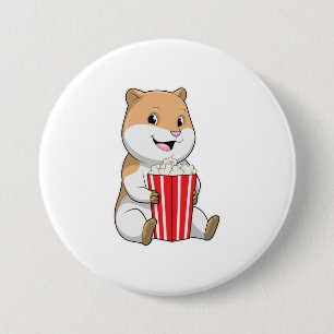 Hamster with Cone of Popcorn 7.5 Cm Round Badge