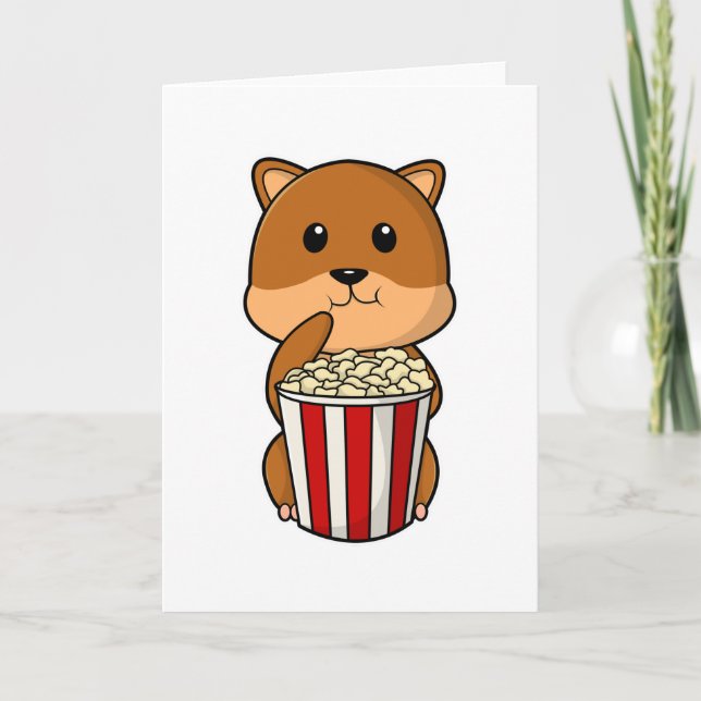 Hamster with Cone of Popcorn Card (Front)