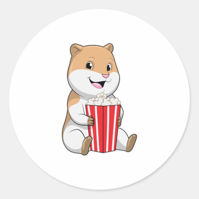Hamster with Cone of Popcorn Classic Round Sticker (Front)
