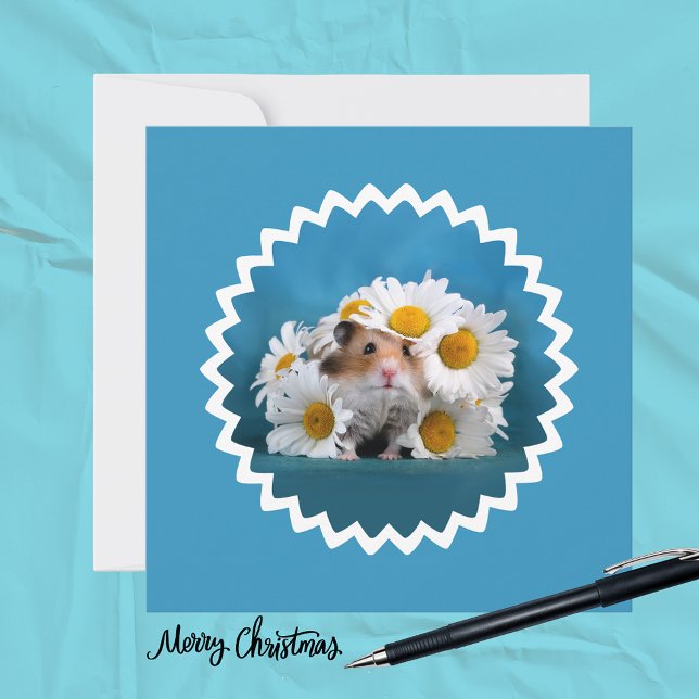 Hamster With Daisy Flower Bouquet Holiday  Card (Creator Uploaded)