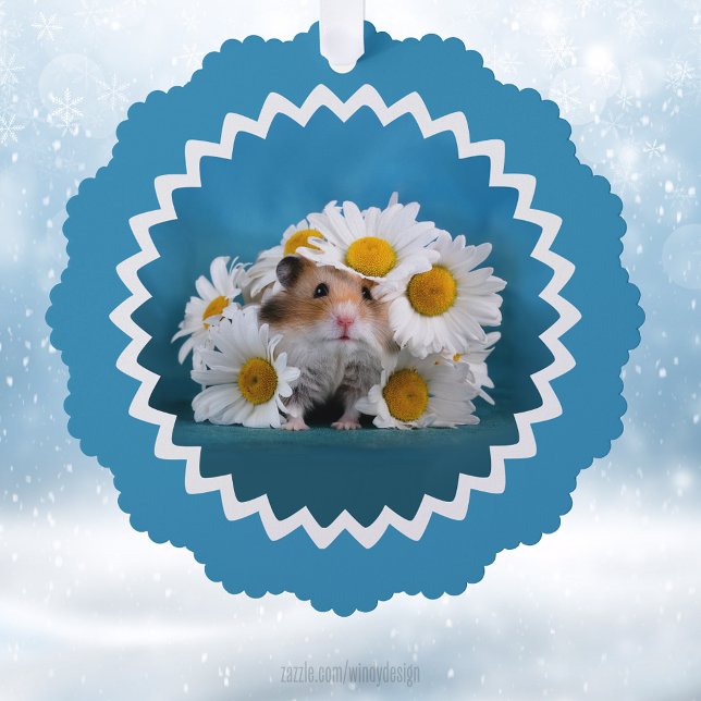 Hamster With Daisy Flower Bouquet Holiday  Tree Decoration Card (Creator Uploaded)