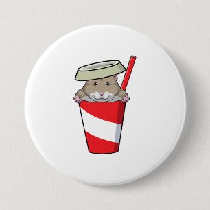 Hamster with Drink 7.5 Cm Round Badge