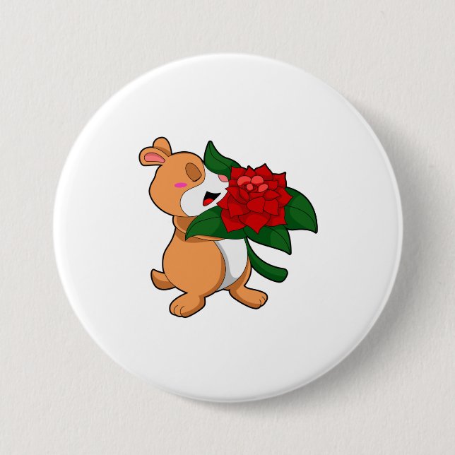 Hamster with Flower Rose 7.5 Cm Round Badge (Front)