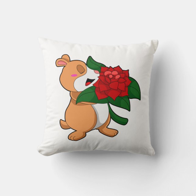 Hamster with Flower Rose Cushion (Front)