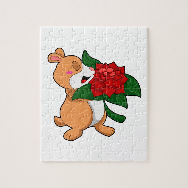 Hamster with Flower Rose Jigsaw Puzzle (Vertical)