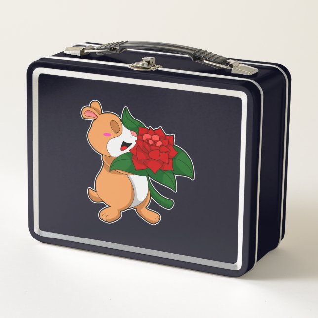 Hamster with Flower Rose Metal Lunch Box (Front)