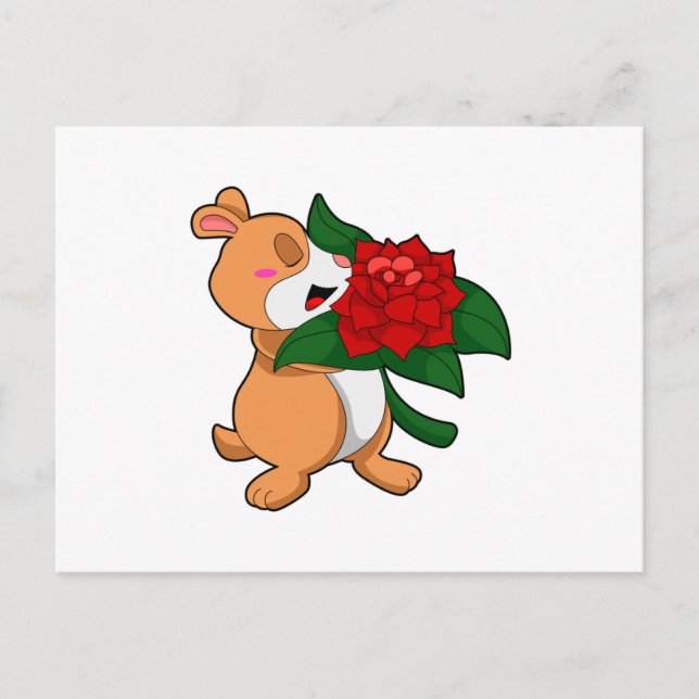 Hamster with Flower Rose Postcard (Front)