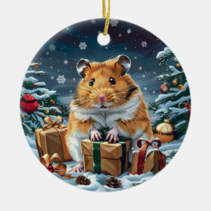 Hamster With Gifts Christmas Ceramic Ornament