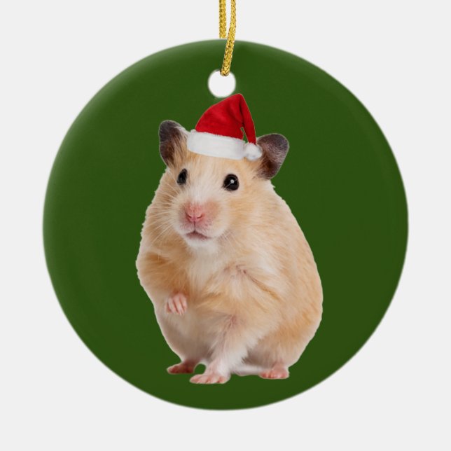 Hamster With Hat Scaft Christmas Ceramic Ornament (Front)