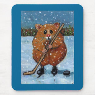 HAMSTER WITH HOCKEY STICK: ART MOUSE PAD