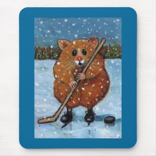 HAMSTER WITH HOCKEY STICK: ART MOUSE PAD (Front)