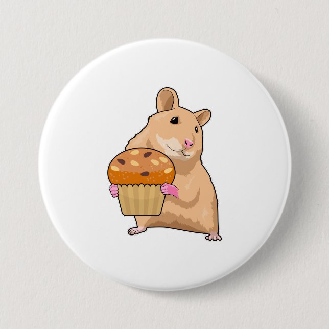 Hamster with Muffin 7.5 Cm Round Badge (Front)