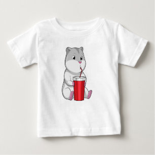 Hamster with Mug & Drinking straw Baby T-Shirt