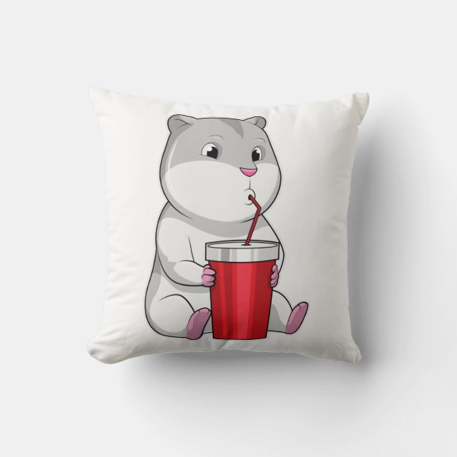 Hamster with Mug & Drinking straw Cushion (Front)