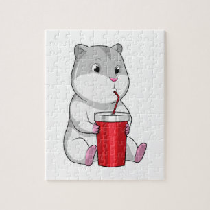 Hamster with Mug & Drinking straw Jigsaw Puzzle