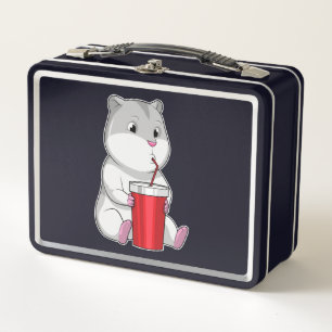 Hamster with Mug & Drinking straw Metal Lunch Box