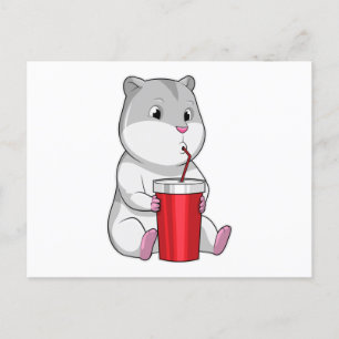 Hamster with Mug & Drinking straw Postcard