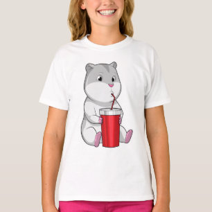 Hamster with Mug & Drinking straw T-Shirt