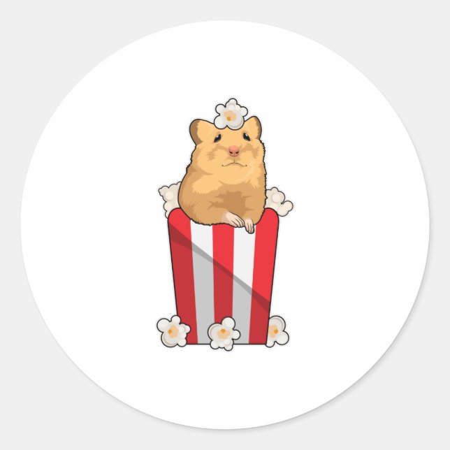 Hamster with Popcorn Classic Round Sticker (Front)