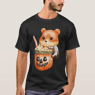 Hamster with Pumpkin Latte – Cute Cosy Halloween T-Shirt