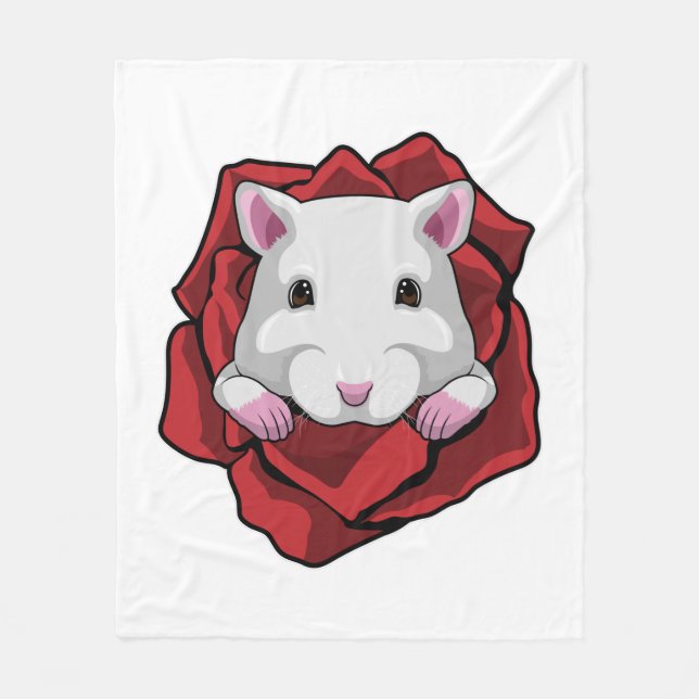 Hamster with Rose Fleece Blanket (Front)